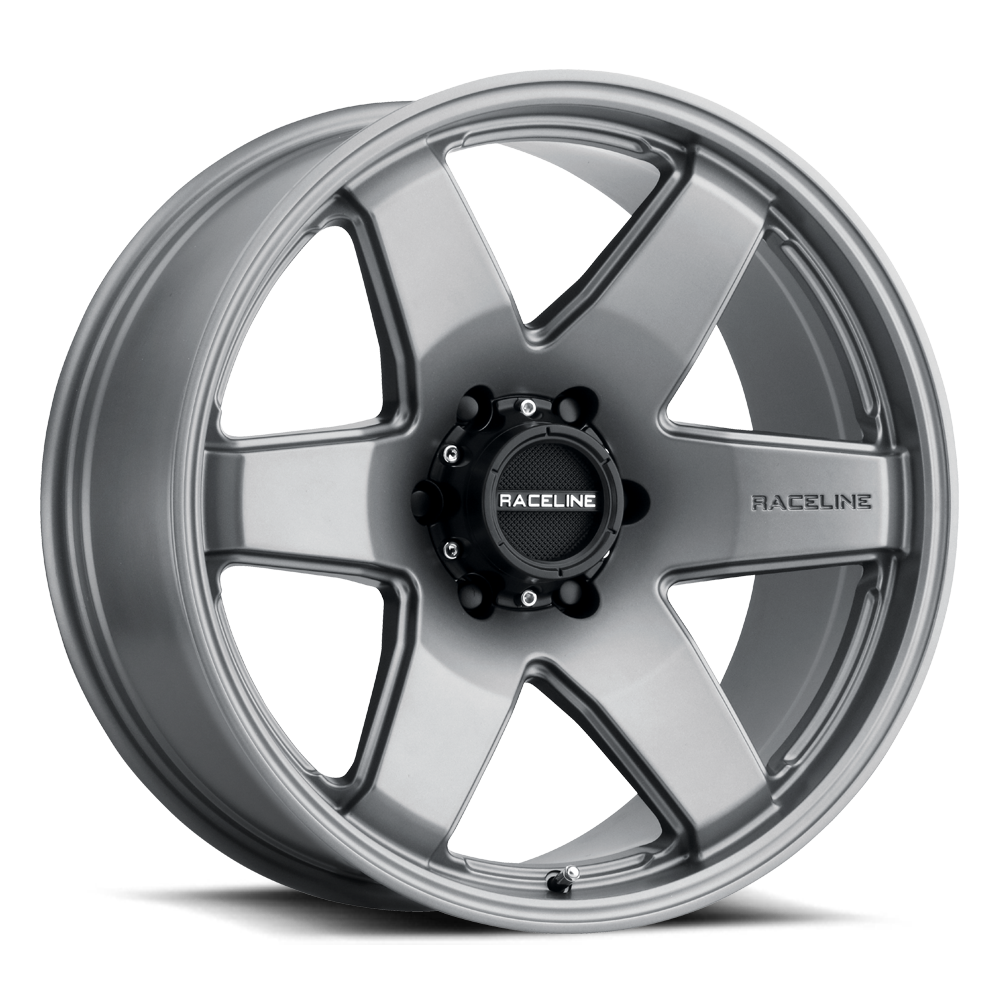 Silver Raceline 942GS Addict wheel with a sleek five-spoke design, ideal for enhancing truck and SUV performance.