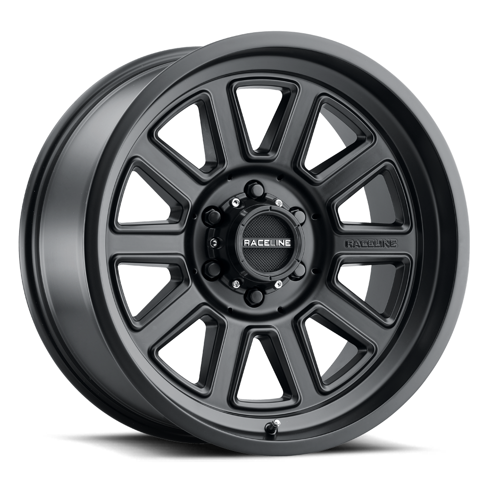 Black Raceline 943B Magnum wheel featuring a multi-spoke design, ideal for trucks and offroad vehicles.