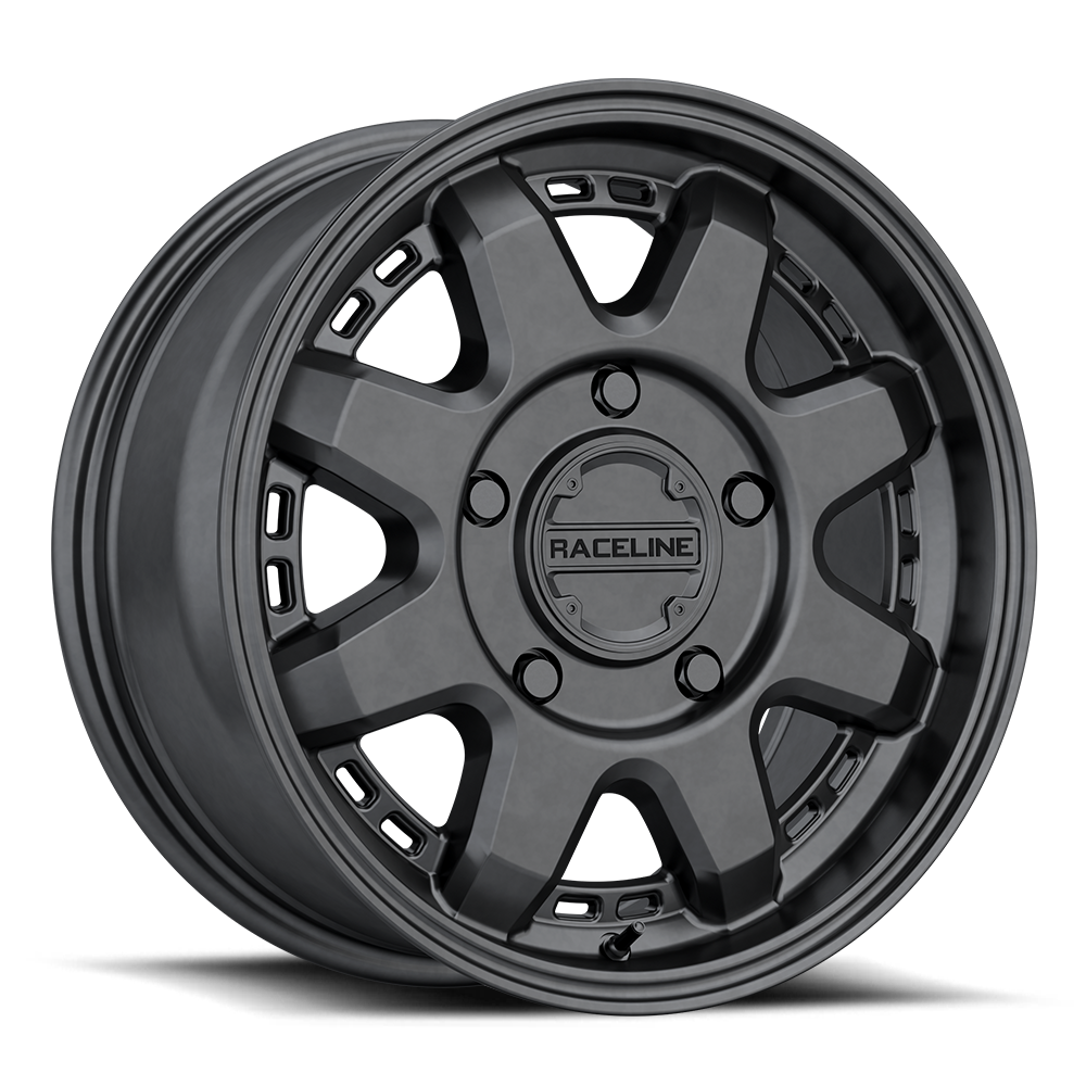 Raceline 947B Scout Van wheel featuring a sleek black finish and a rugged design for offroad performance.
