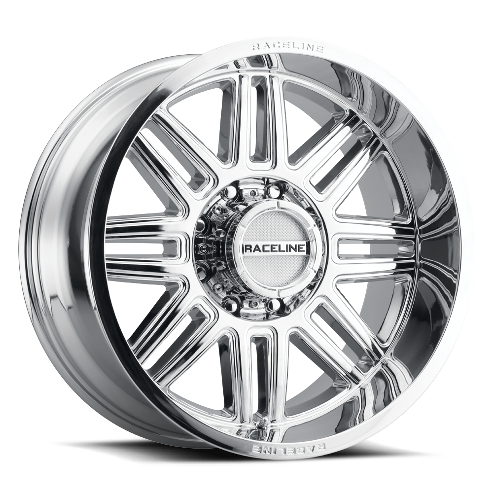 Polished Raceline 948C Split wheel showcasing a sleek design with multiple spokes, ideal for trucks and SUVs.