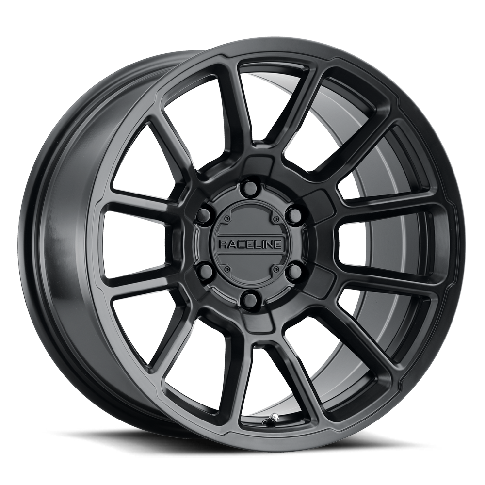 Black Raceline 950B Gauge wheel featuring a multi-spoke design, ideal for offroad vehicles and enhancing performance.