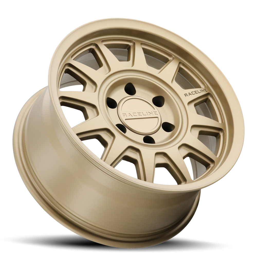 Aero HD 952BZ wheel by Raceline in a gold finish, designed for offroad trucks and SUVs, showcasing a sleek multi-spoke design.