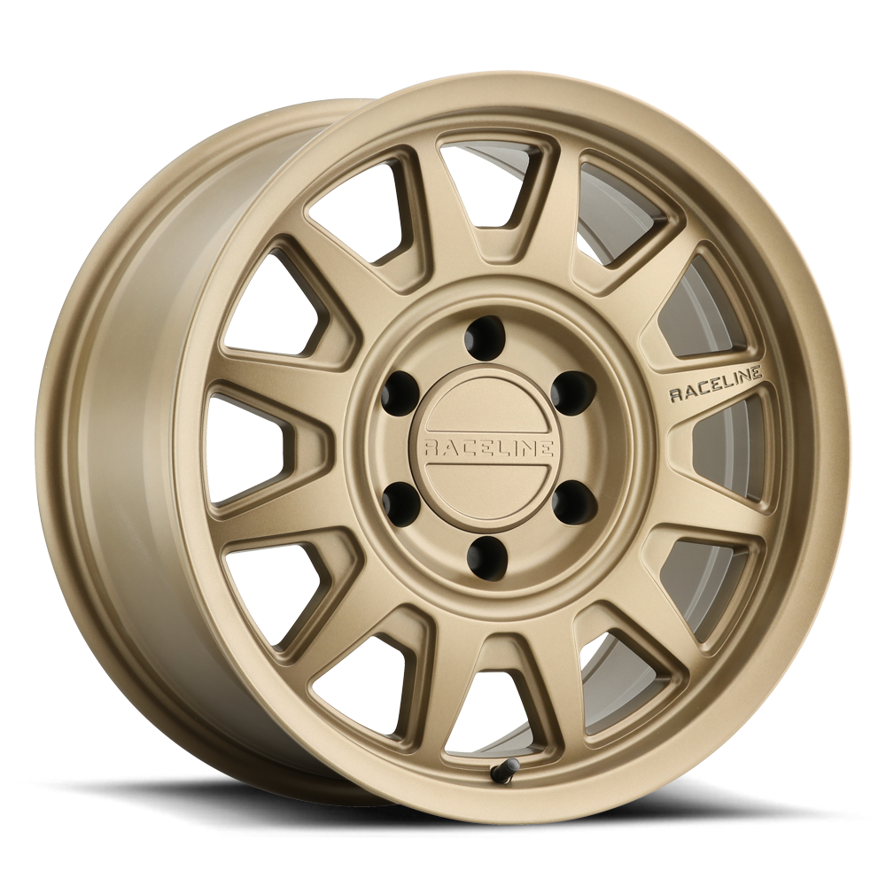 Aero HD 952BZ wheel by Raceline in a gold finish, designed for offroad trucks and SUVs, showcasing a rugged, stylish look.
