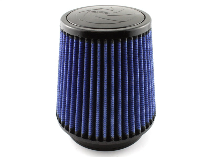 aFe MagnumFLOW Air Filter featuring a blue pleated design, optimized for enhanced airflow and engine performance.