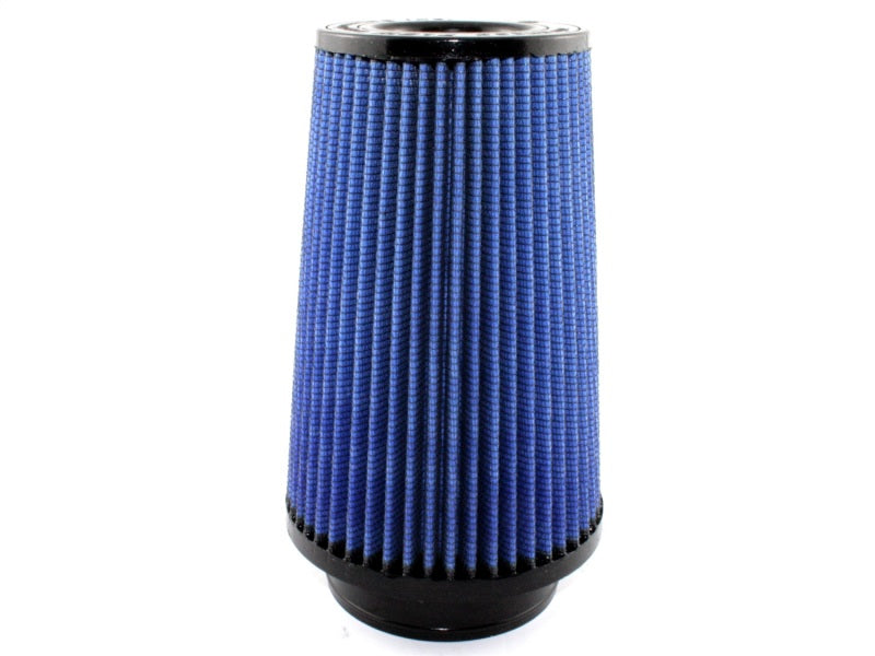 aFe MagnumFLOW Air Filter featuring a blue pleated design, optimized for improved airflow and engine performance.