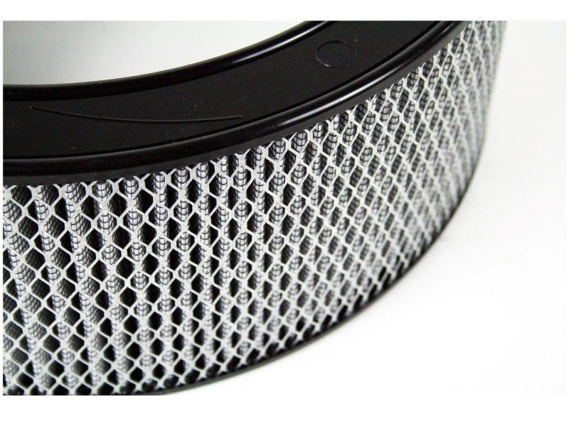 aFe MagnumFLOW round racing air filter featuring a durable design with a mesh pattern for optimal airflow and performance.