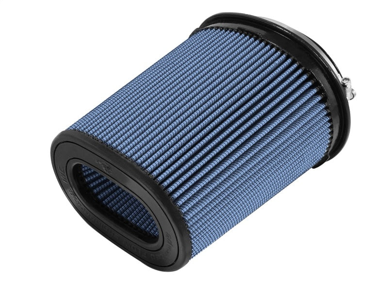 aFe MagnumFLOW Pro 5 R air filter with a blue pleated design, optimized for enhanced airflow and engine performance.