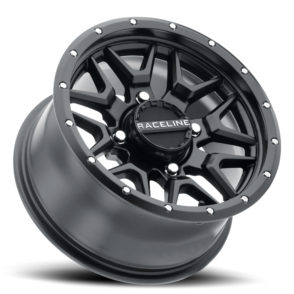 A94B Krank Simulated Beadlock wheel in black with a multi-spoke design, ideal for offroad and truck applications.
