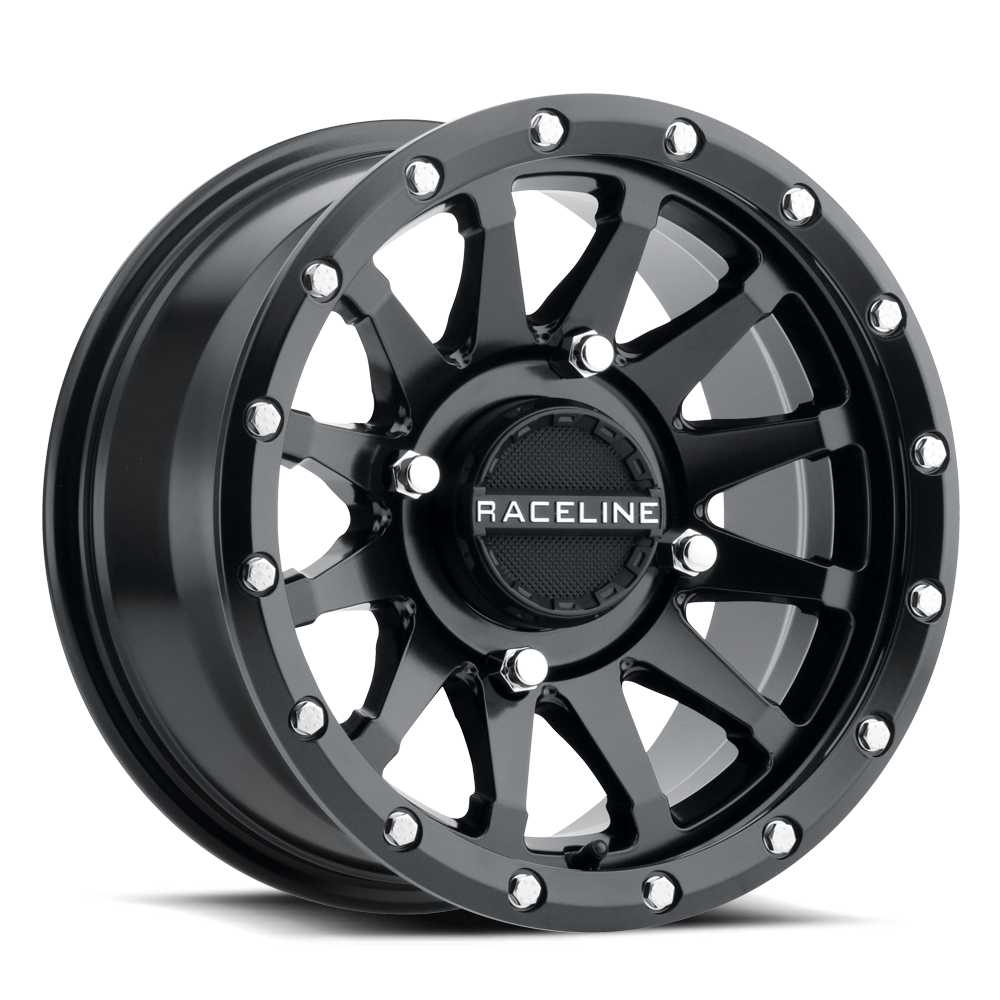 A95B Trophy Simulated Beadlock wheel featuring a sleek black finish and intricate spoke design for offroad vehicles.