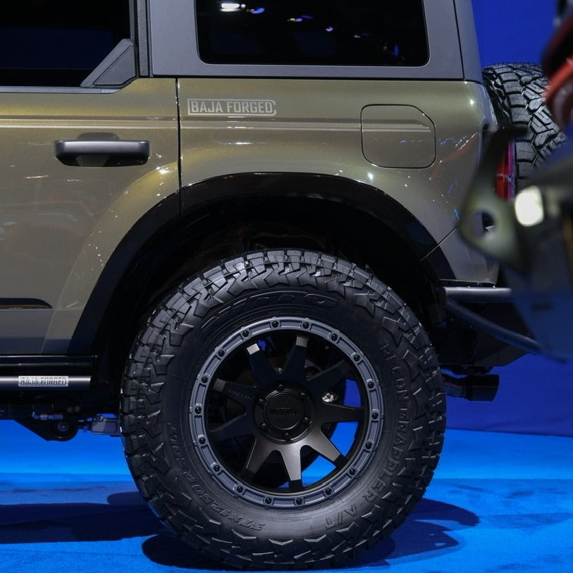 2021-2022 Ford Bronco 4-Door Rear Quarter Kit showcasing rugged design and off-road capabilities with a stylish wheel.