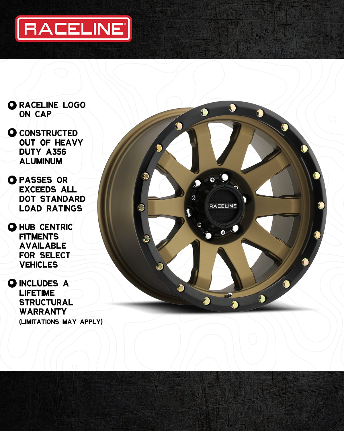 Raceline 934BZ Clutch wheel featuring a heavy-duty aluminum construction and a stylish design with black and bronze finish.