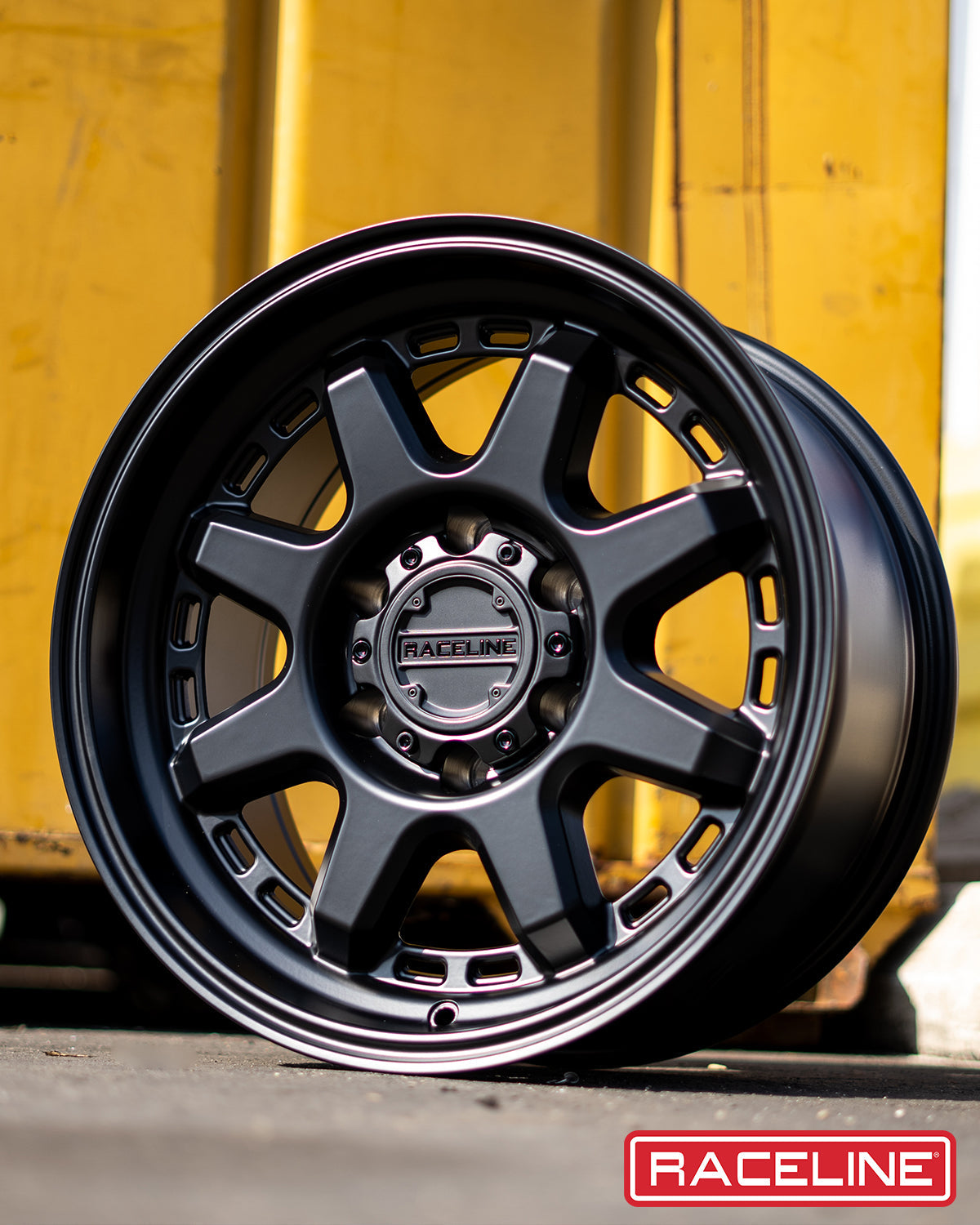 Black Raceline 947B Scout wheel featuring a multi-spoke design, perfect for offroad and performance vehicles.