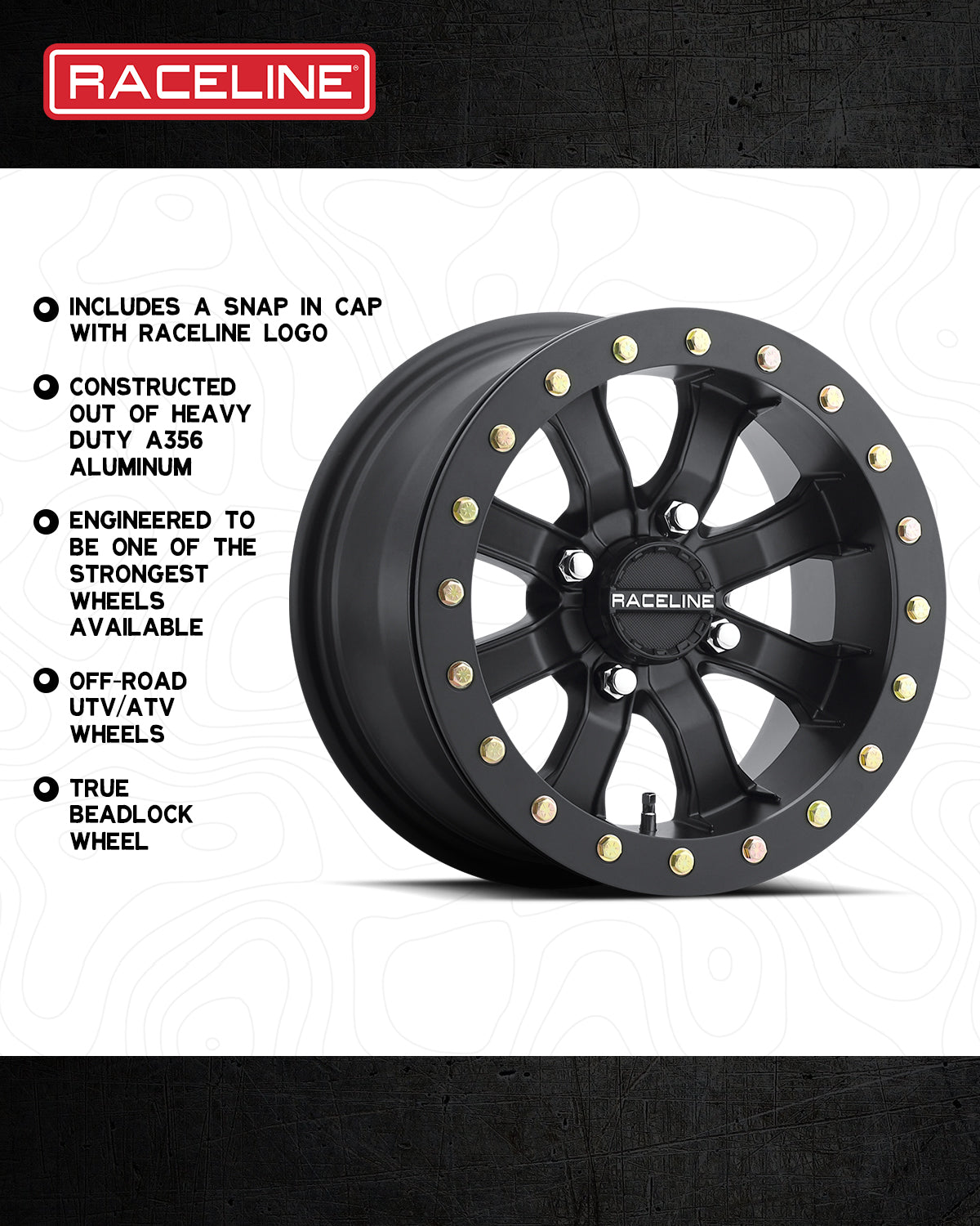 A71B Black Mamba Beadlock wheel featuring a sleek black finish, designed for off-road UTV and ATV performance.