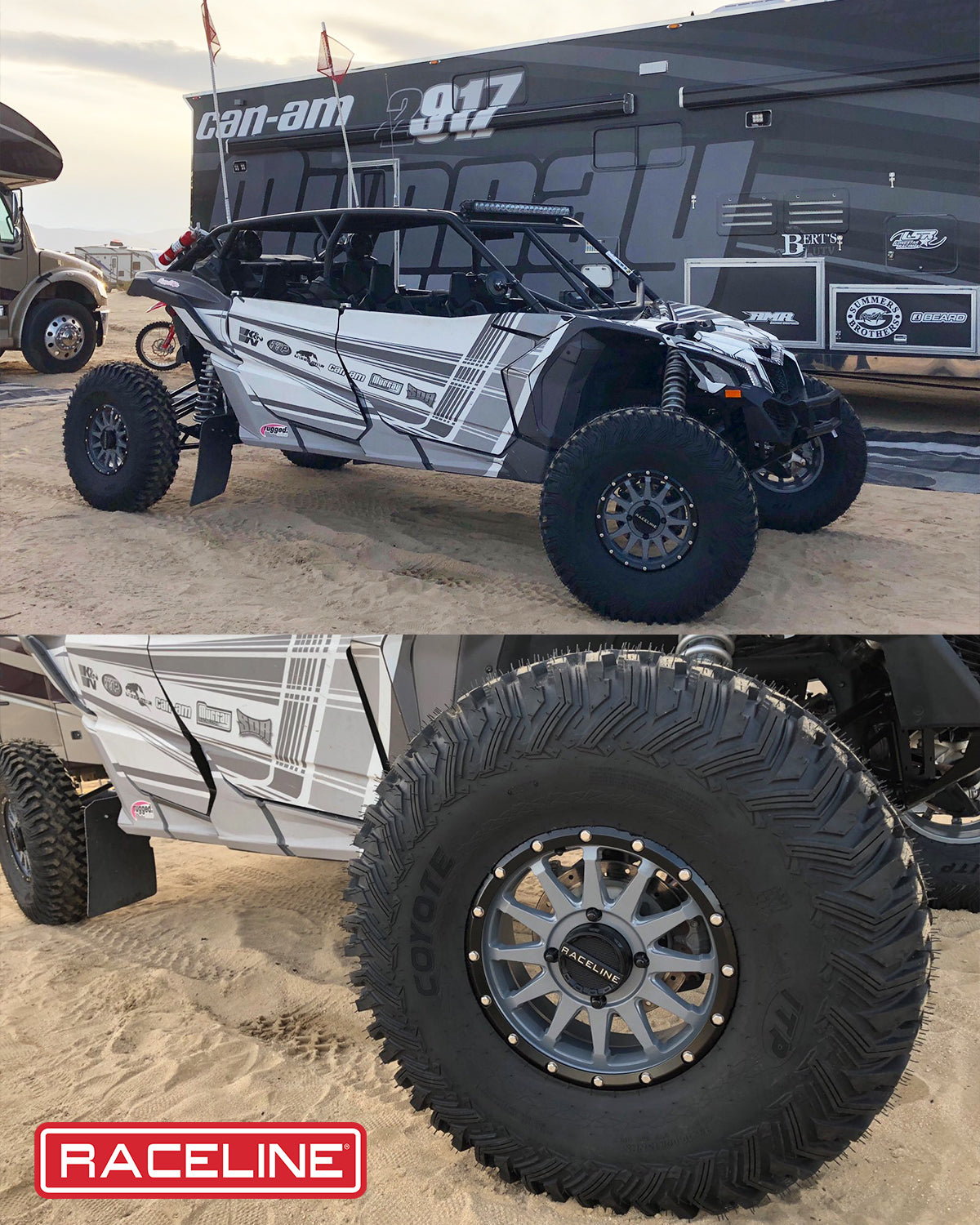 A95SG Trophy Simulated Beadlock wheel mounted on a UTV, showcasing rugged design and off-road capability.