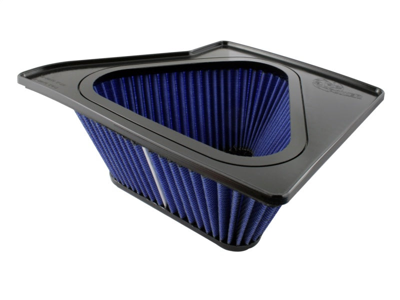 aFe MagnumFLOW Air Filter for 2010 Ford Mustang V8-4.6L and V6/V8, featuring a triangular design and blue filter media.