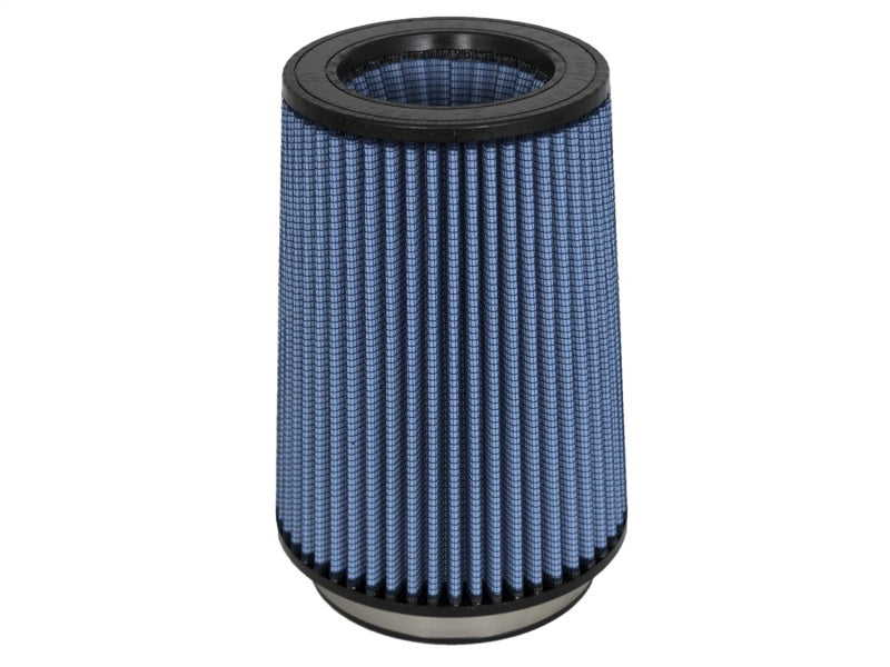 aFe MagnumFLOW Air Filter featuring a cylindrical design with a blue filter media, measuring 5 inches wide and 9 inches high.