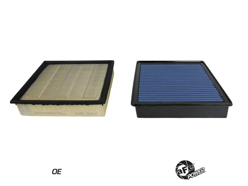 aFe MagnumFLOW Pro 5R OE replacement air filter for 2020 Ford Diesel Trucks 6.7L and 7.3L, showcasing two filter designs.