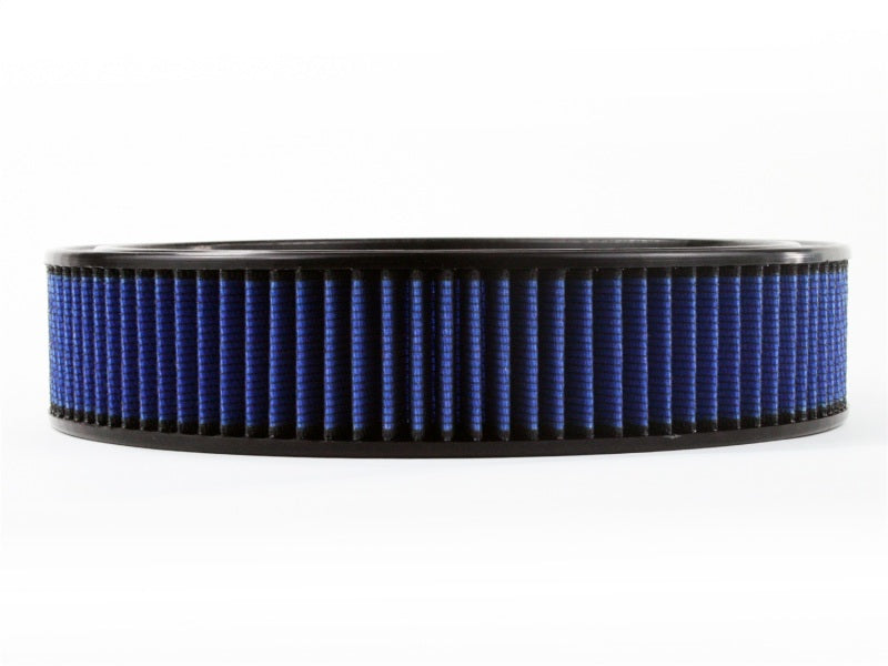 aFe MagnumFLOW Air Filter with a blue pleated design, measuring 14 inches outer diameter and 12 inches inner diameter.