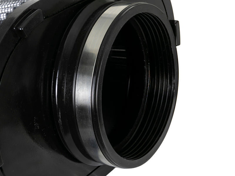 aFe Magnum FLOW Pro DRY S Universal Air Filter featuring a black housing and mesh design, measuring 5 inches in diameter and 9 inches in height.