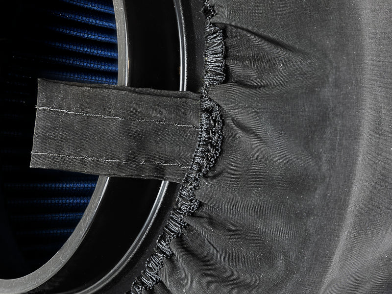 aFe Quantum Pre Filter in black, designed to fit all A/F models, showcasing its durable fabric and secure fit.