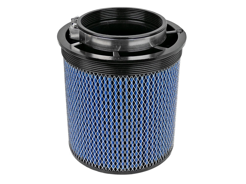 aFe Magnum FLOW Pro 5R universal air filter with blue mesh design, measuring 5.5 inches front, 8 inches back, and 9 inches height.