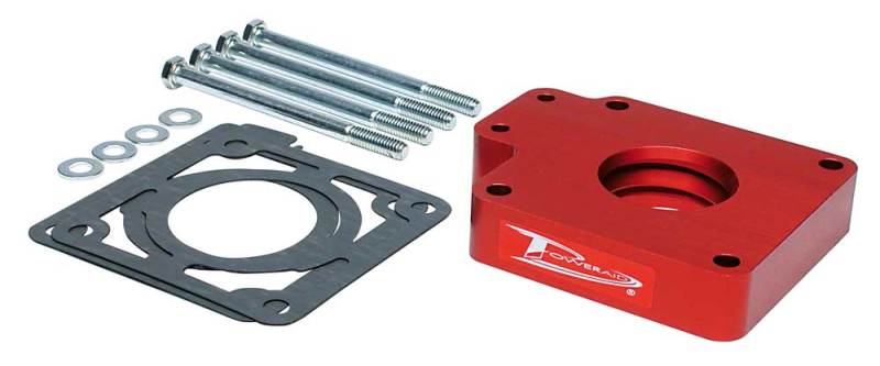 Airaid PowerAid throttle body spacer for 88-93 Ford Mustang 5.0L with installation hardware included.
