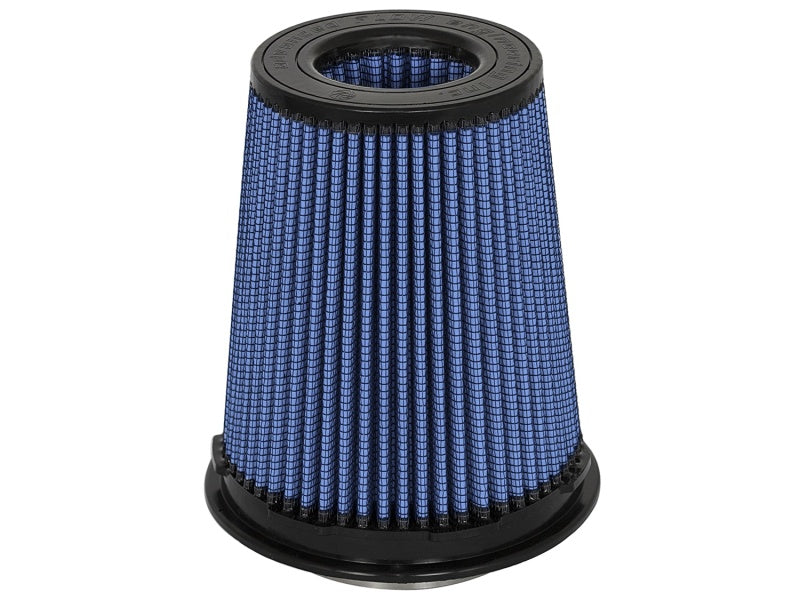 aFe Magnum FLOW Pro 5R universal air filter with a blue mesh design, measuring 4in front, 6in back, and 7-1/2in height.