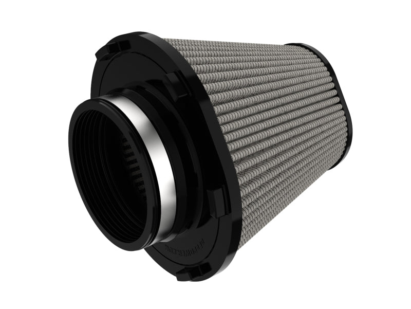 aFe MagnumFORCE air filter with PDS media, featuring a cylindrical design and precise dimensions for optimal airflow and performance.