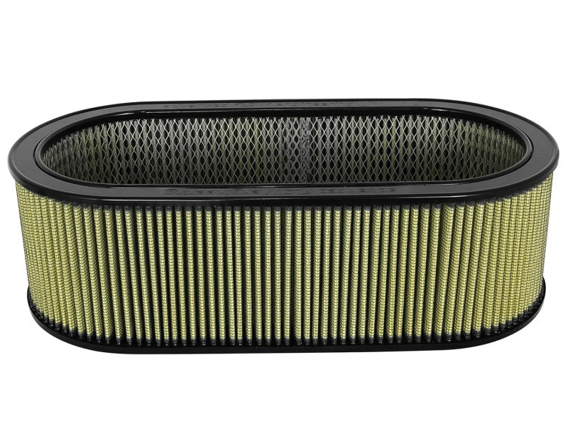 aFe MagnumFLOW oval racing air filter designed for enhanced airflow and performance, measuring 18.13 x 7.25 x 6.0 inches.