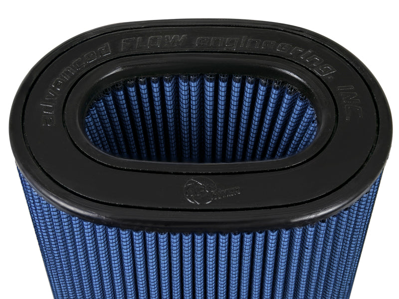 aFe MagnumFLOW Pro 5R universal air filter featuring a blue mesh design and black rubber end caps, 10 inches tall.