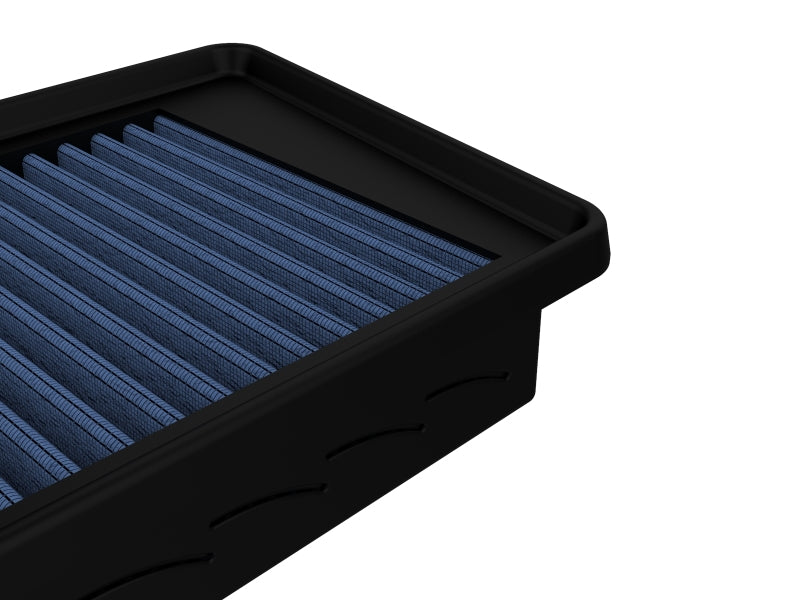 aFe MagnumFLOW Air Filter for Jeep Wrangler 03-06 L4-2.4L, featuring a blue filter media and durable frame design.