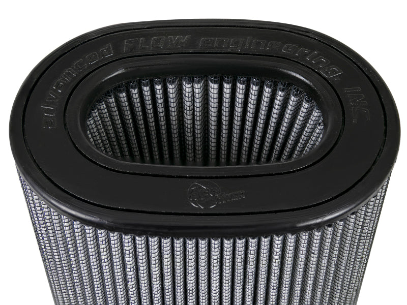 aFe MagnumFLOW PDS universal air filter with a cylindrical design, featuring a mesh structure for enhanced airflow and filtration.