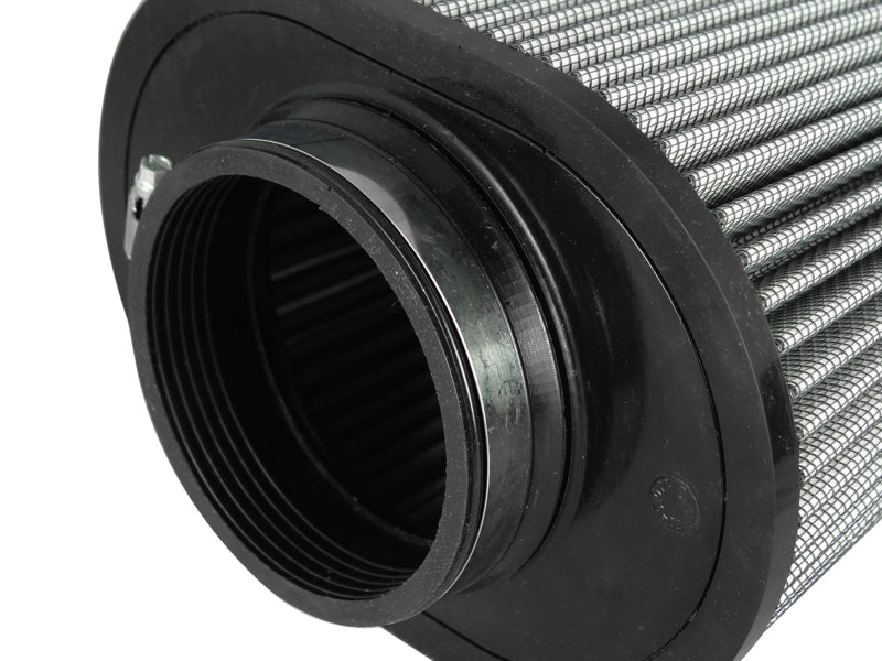 aFe MagnumFLOW Pro Dry S Air Filter with a cylindrical design and mesh filter media for enhanced airflow and filtration.
