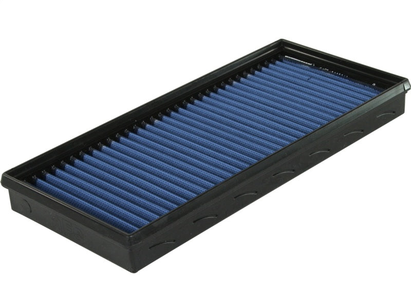aFe MagnumFLOW Air Filter for Jeep Wrangler 87-95 L4 and 91-95 L6, featuring a blue filter element in a black frame.