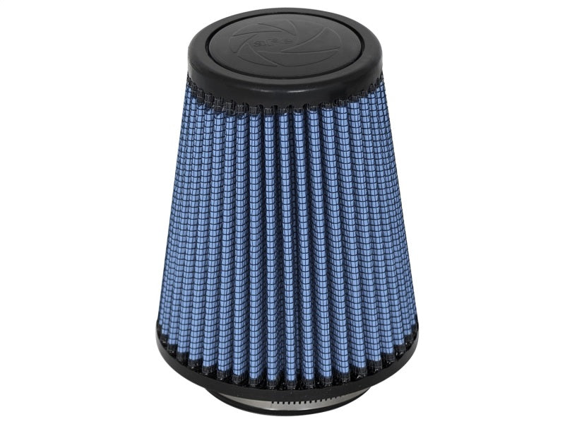 aFe MagnumFLOW Air Filter with a conical design, featuring a blue filter media for improved airflow and performance.