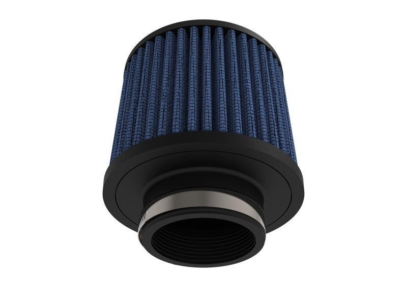 aFe MagnumFLOW Air Filter featuring a blue pleated design, optimized for enhanced airflow and engine performance.