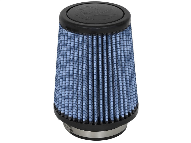 aFe MagnumFLOW Air Filter with a conical design, featuring a blue mesh filter element and a sturdy base for enhanced airflow.