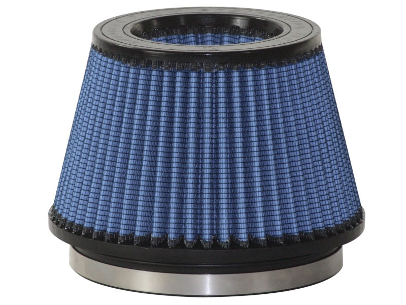 aFe MagnumFLOW Filter Pro 5R with a conical design, featuring a blue mesh exterior and a metal base for enhanced airflow.