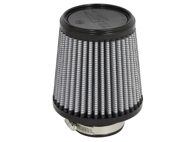 aFe MagnumFLOW Air Filter featuring a cylindrical design with a black base and gray mesh filtering material for enhanced airflow.