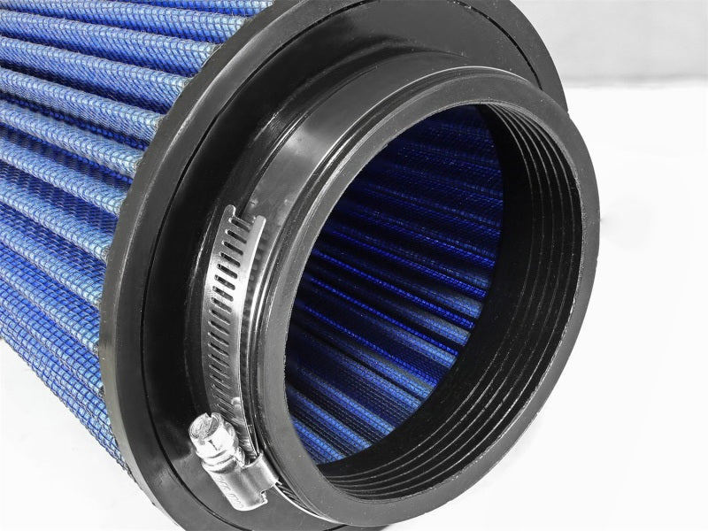 aFe MagnumFLOW Air Filter featuring a blue pleated design and a durable black housing for enhanced airflow and performance.