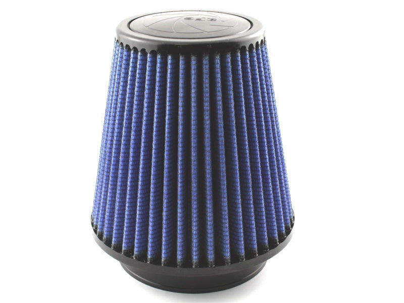 aFe MagnumFLOW Air Filter featuring a conical design with blue pleated media for enhanced airflow and filtration efficiency.
