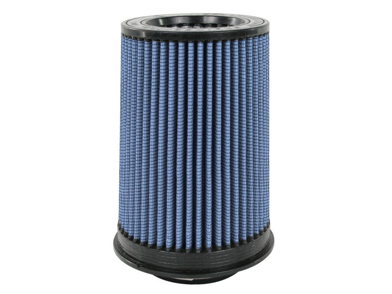 aFe MagnumFLOW Air Filter featuring a cylindrical design with blue pleated media, optimized for improved airflow and performance.