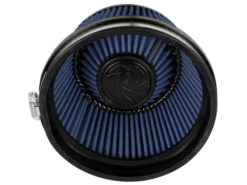 aFe MagnumFLOW Pro 5R universal air filter with a blue pleated design, measuring 6 inches front, 7 inches back, and 3.85 inches high.