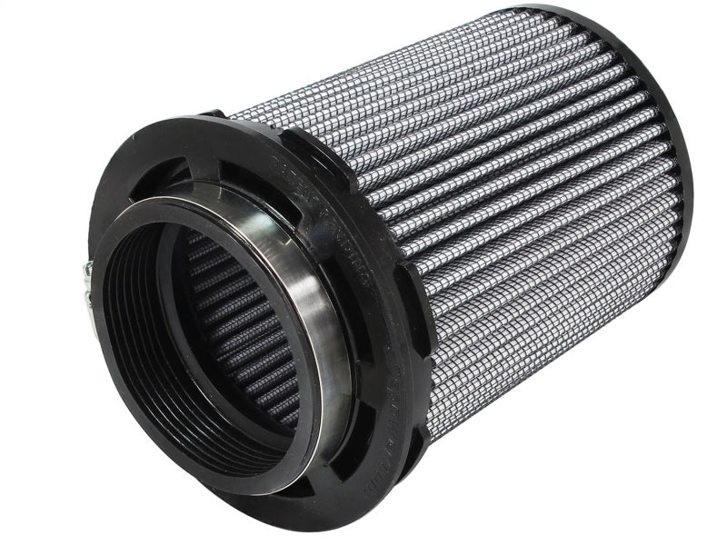 aFe MagnumFLOW Pro DRY S Universal Air Filter featuring a cylindrical design with a mesh filter element and durable end caps.