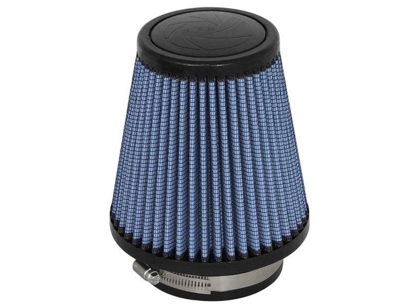 aFe MagnumFLOW Air Filter featuring a conical design with a blue filter element, designed for improved airflow and performance.