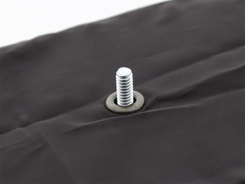 aFe MagnumSHIELD Pre-Filters in black, featuring a threaded bolt for secure attachment, designed for enhanced air filtration.