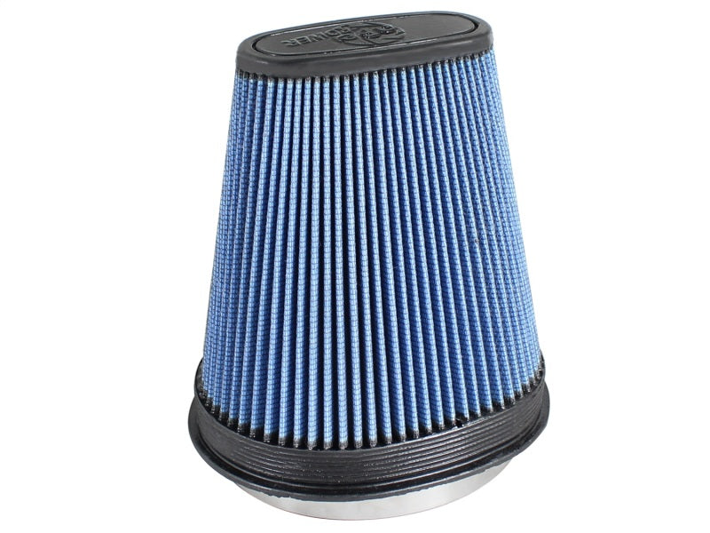 aFe MagnumFLOW Pro5R intake replacement air filter with a conical design, featuring a blue filter media and a metal base.
