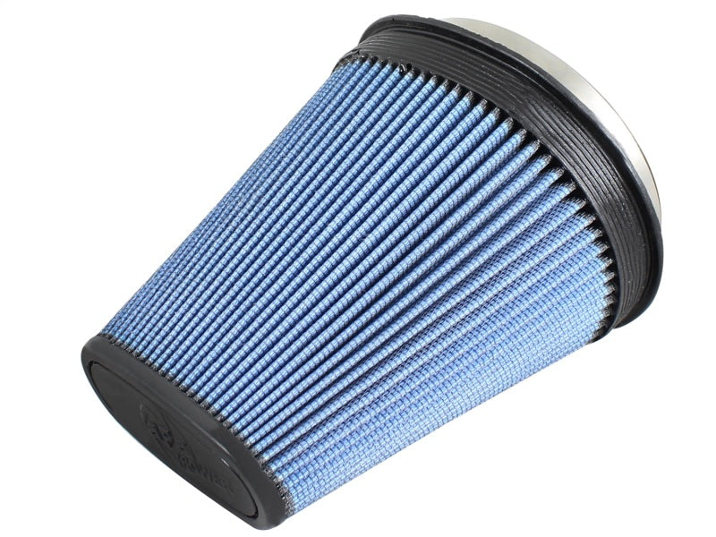 aFe MagnumFLOW Pro5R intake replacement air filter with a conical design, featuring a blue filter media and metal top.