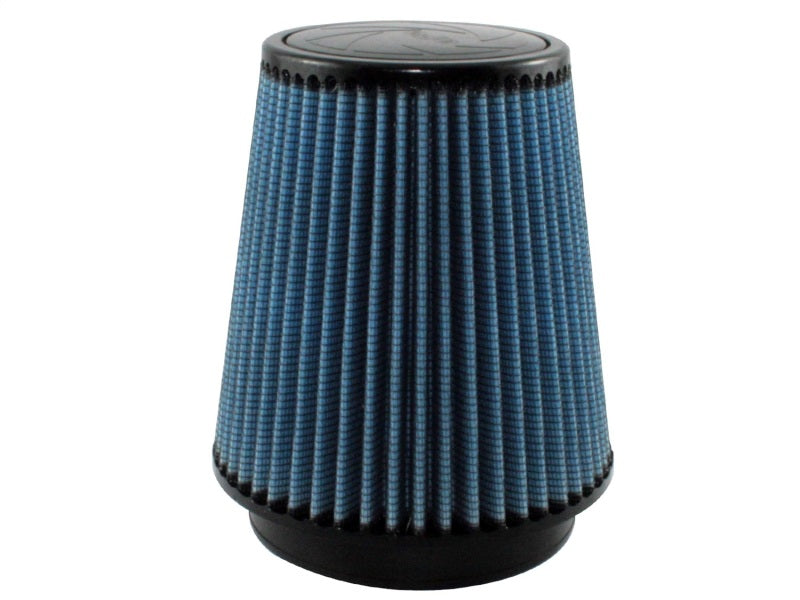 aFe MagnumFLOW Air Filter with a conical design, featuring a blue pleated filter media for enhanced airflow and filtration.