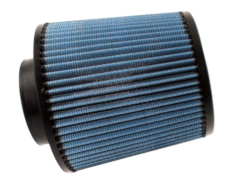 aFe MagnumFLOW Air Filter featuring a blue pleated design, designed for enhanced airflow and engine performance.